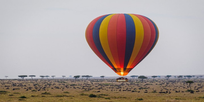 Hot air balloon safari over Masai Mara National Reserve at sunrise